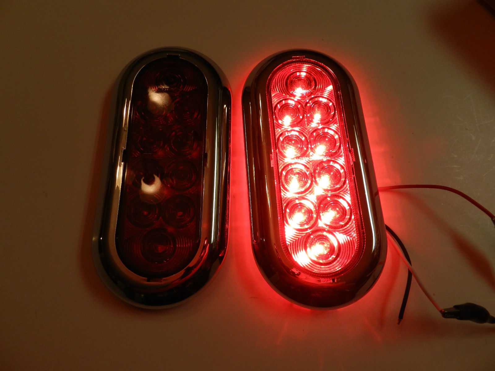 6" Oval Surface Mount Tail Light 10 LED w/ Chrome Trim Rings (Pr)